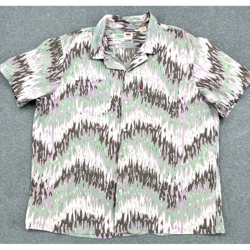 Levi's Abstract Print Button Front Shirt Men's Large Relaxed Fit Short Sleeve